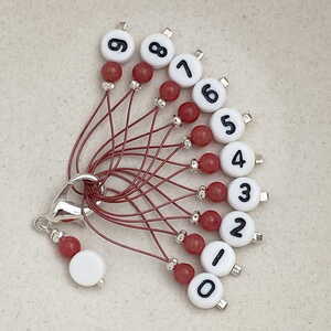 Stich marker set with numbers - Coral & silver