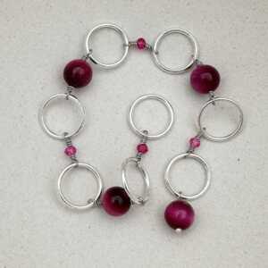 Row Counter - Pink & silver - 8 rings
