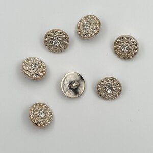 Knap - gylden blomst med rhinesten 18 mm