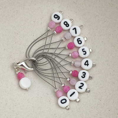 Stich marker set with numbers - Pink Agat & silver