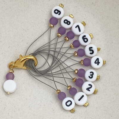 Stich marker set with numbers - Frosted purple & gold