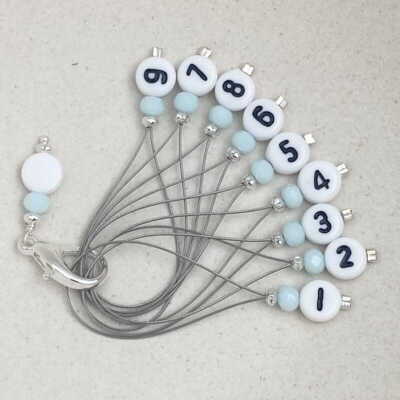 Stich marker set with numbers - Mint & silver