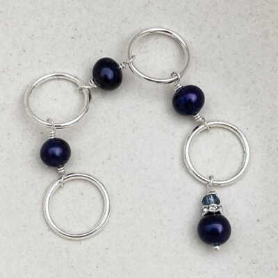 Row Counter - Blue freshwater pearls & silver - 4 rings