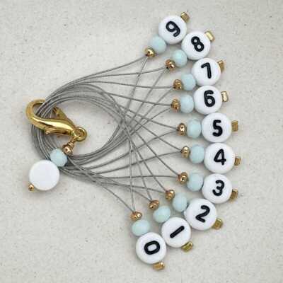 Stich marker set with numbers - Light blue & gold