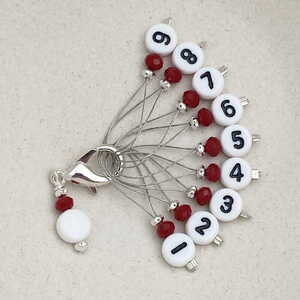 Stich marker set with numbers - Red & silver