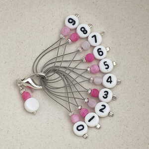 Stich marker set with numbers - Pink Agat & silver