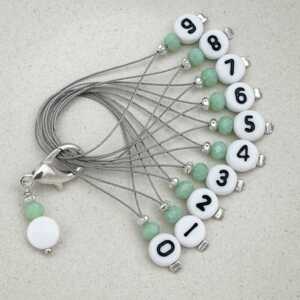 Stich marker set with numbers - Light green & silver