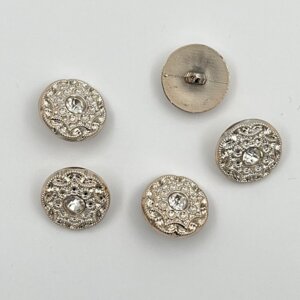 Knap - gylden blomst med rhinesten 22 mm