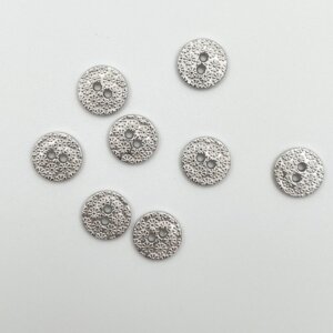 Knap - sølv metal med blomster 10 mm